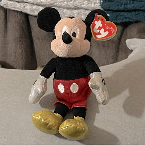 Ty Sparkle Disney Mickey Mouse 7” Stuffed Animal Black and Red - Picture 1 of 7